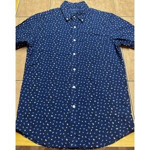 Ralph Lauren Seersucker Shirt Medium Slim Fit Untucked Button Up Nautical